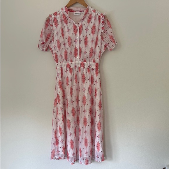 Les Tropeziennes ikat short midi sleeve dress ruffle detail women's size XS - Picture 1 of 8